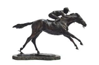 James Osborne (1940-1992), racehorse with jockey up, bronze, on a granite plinth, signed to base,