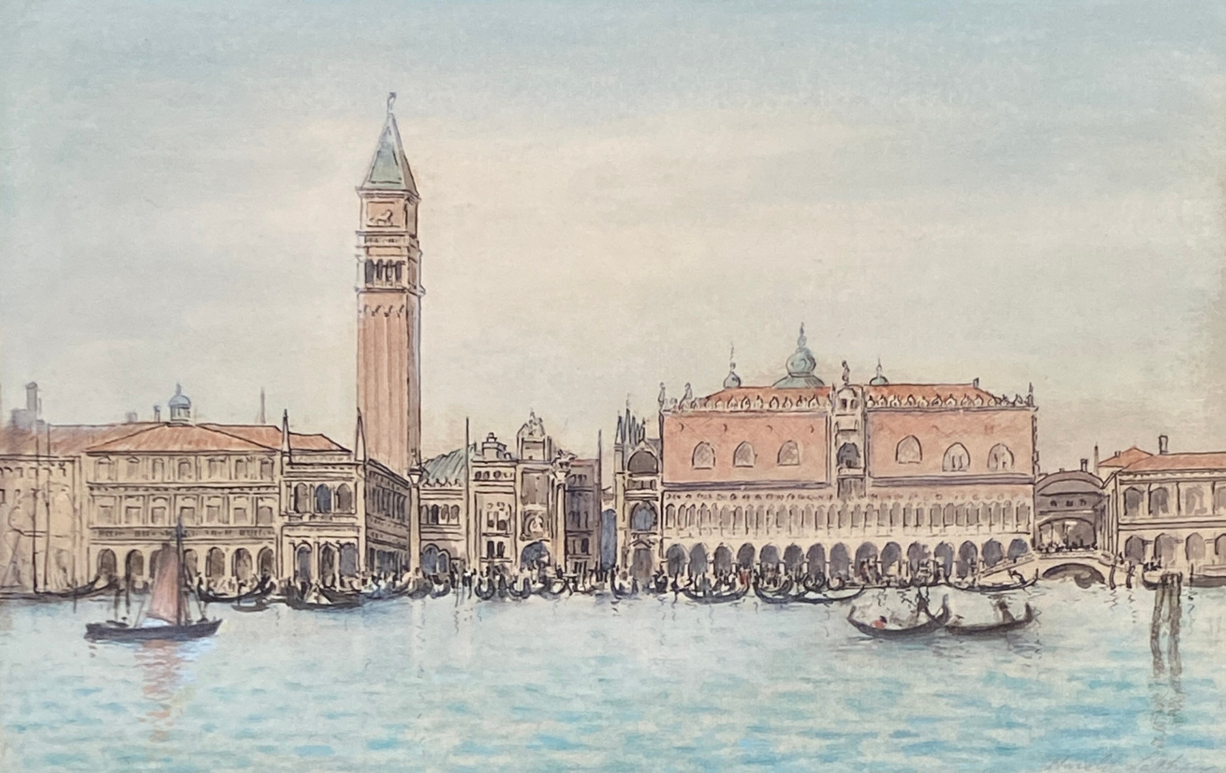 Harold Louis Latham (1888-1971), watercolour of Venice, the Doge's Palace, signed in pencil, 22x35cm