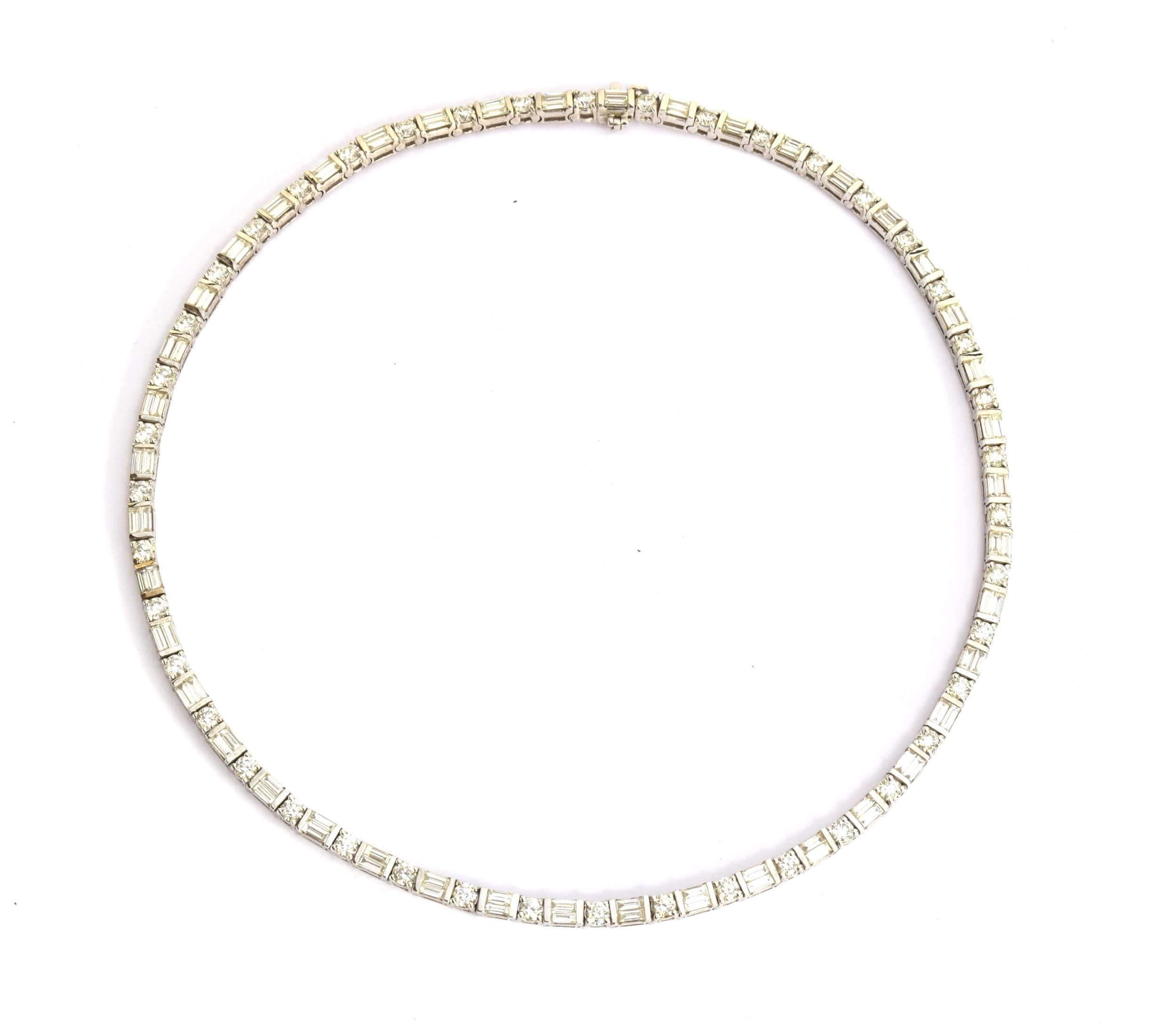 An impressive 18ct white gold riviere necklace set with alternating brilliant cut and baguette cut - Image 2 of 6