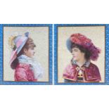 Leconte, a pair of c.1900 portraits of ladies, paintings on porcelain plaques, signed, 40x34cm