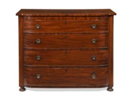 A George IV mahogany bowfront chest of four drawers, , 118cm wide, 52cm deep, 94cm high