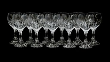 A set of eleven Baccarat Massena pattern medium sized wine glasses, each 16cm high, boxed