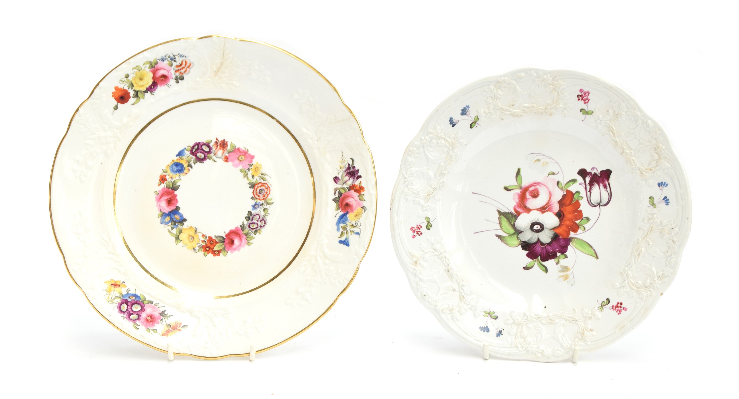 An early 19th century porcelain plate, likely Nantgarw, floral decoration similar to the Farnley