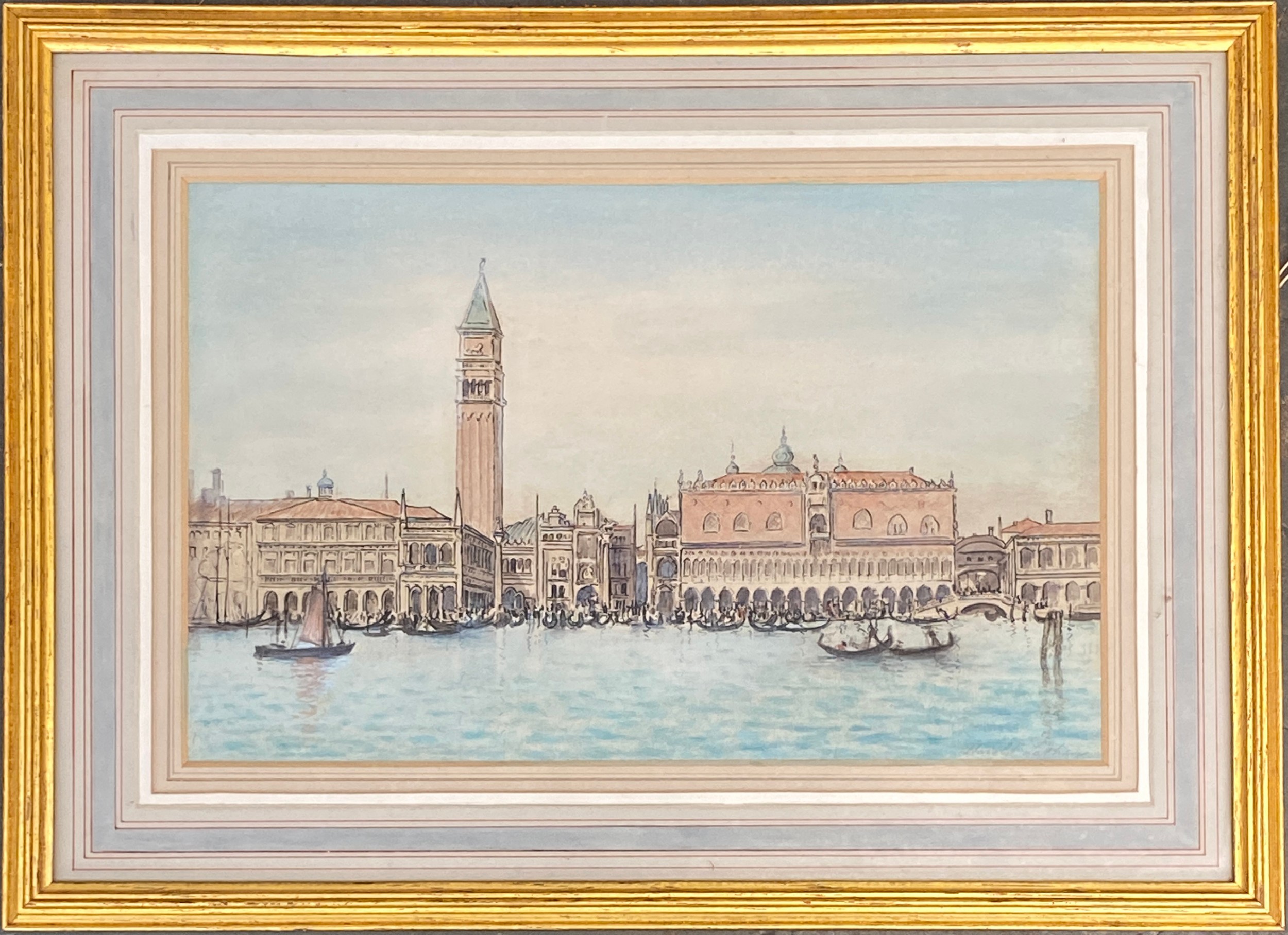 Harold Louis Latham (1888-1971), watercolour of Venice, the Doge's Palace, signed in pencil, 22x35cm - Image 2 of 3
