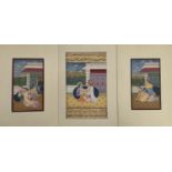 Three 19th century Indian gouache on paper erotic scenes, the largest 21x13cm