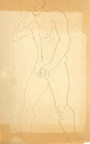 Attributed to Henri Gaudier-Brzeska (French 1891-1915), ink drawing of a male nude, 40x25cm