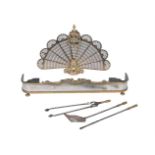 A collection of 19th and 20th century fire furniture to include a 'Peacock' fan firescreen, 67.5cm