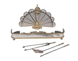 A collection of 19th and 20th century fire furniture to include a 'Peacock' fan firescreen, 67.5cm