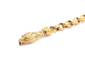 A Georgian gold bracelet with a well modelled serpent or snake clasp, 2.8cm long, the belcher links