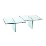 A 20th century glass coffee table by Roche Bobois, formed as two offset squares, 120cm long, 88cm