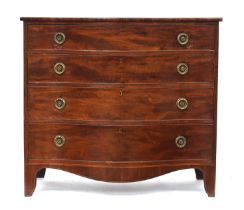 A George III serpentine chest of two short over three graduating drawers, on bracket feet, 115cm