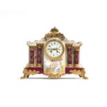 A 19th century French ormolu and porcelain mantel clock, the movement by Japy Freres, striking on