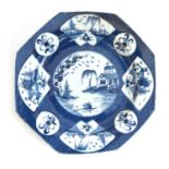 An 18th century Worcester porcelain plate c.1760, octagonal form decorated in the Chinese style with