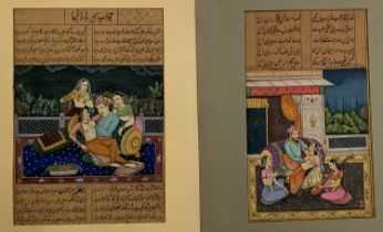 Two 19th century Indian gouache on paper erotic scenes, the largest 21.5x15cm