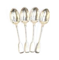 A set of four Victorian silver fiddle pattern table spoons by Chawner & Co., London 1876, 9.4ozt
