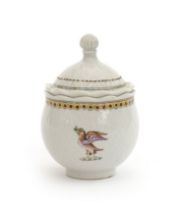 A late 18th century Chinese export porcelain custard cup and cover, painted with armorial crest of a