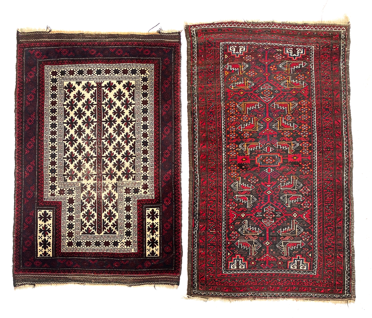 A West Persian prayer mat, 140x90cm; together with a further red ground Persian rug, 150x88cm