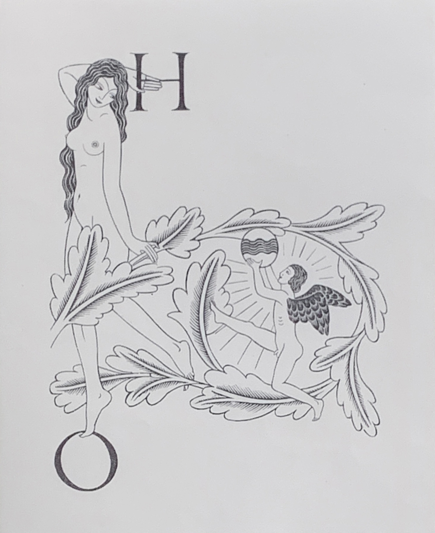 Eric Gill Prints: initials H and O with cupid playing football with the world, Canterbury tales ( - Image 2 of 4