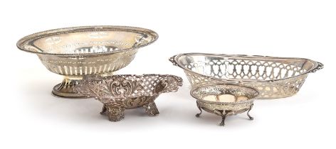 Four early 20th century silver bonbon dishes, various sizes; Fergenbaum & Son, Birmingham 1922;