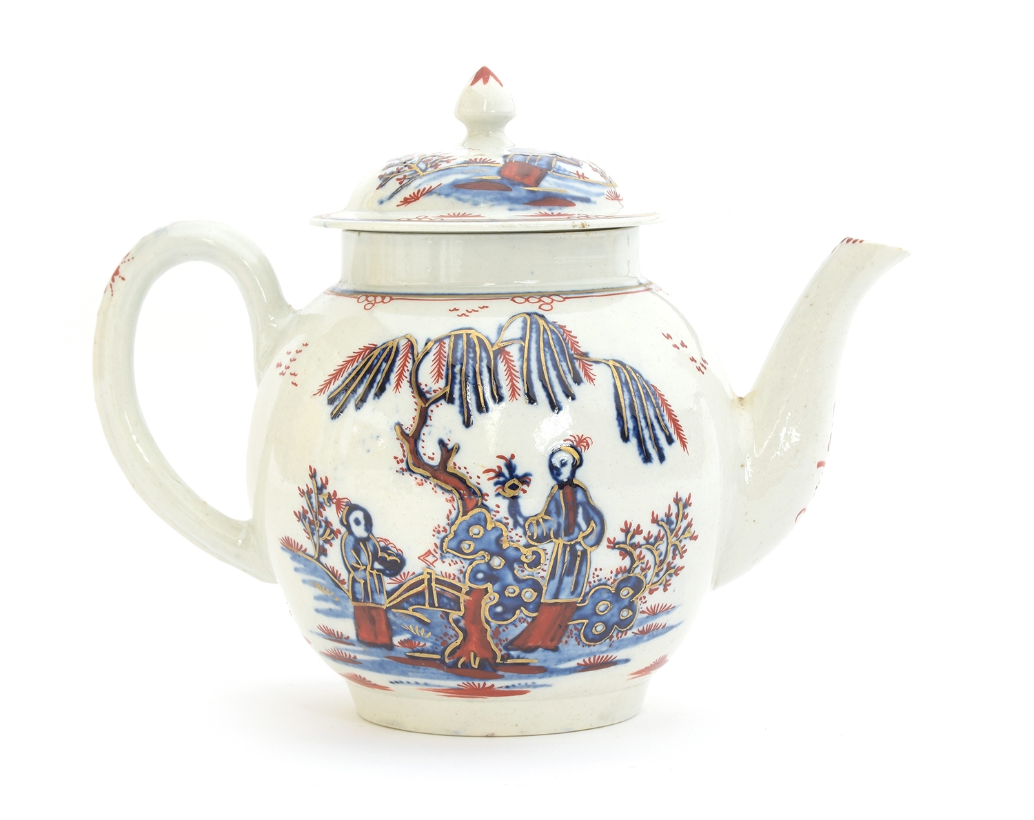 A late 18th century Liverpool Seth Pennington teapot and cover c.1780, 'Lady and Servant' pattern,