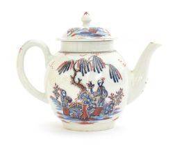 A late 18th century Liverpool Seth Pennington teapot and cover c.1780, 'Lady and Servant' pattern,