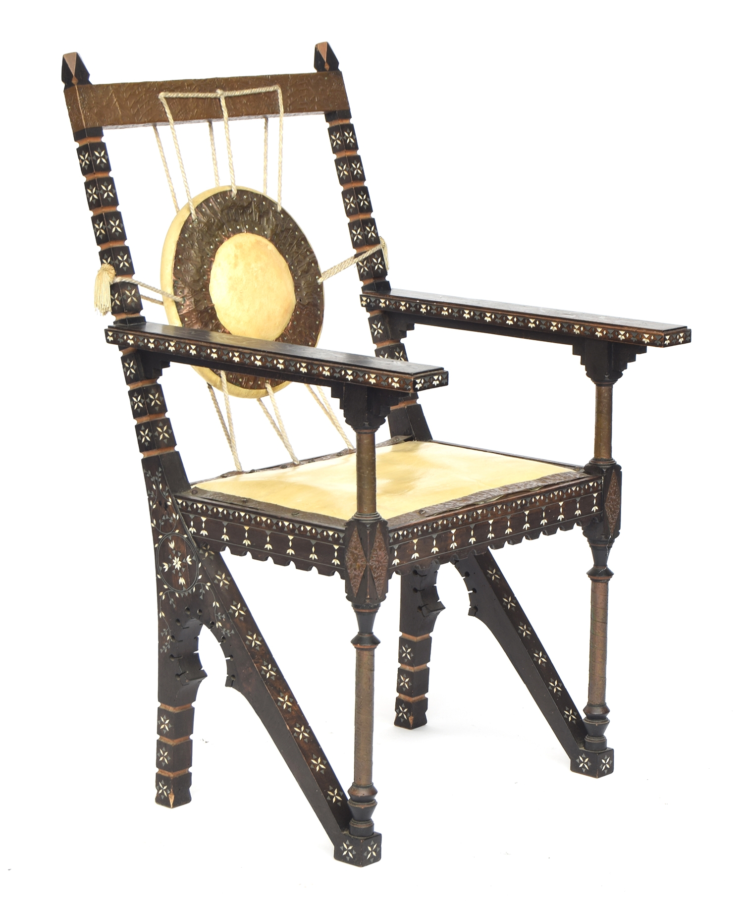 Carlo Bugatti (1856-1940), an ebonised elbow chair, inlaid alla certosina work, the straight arms - Image 5 of 5