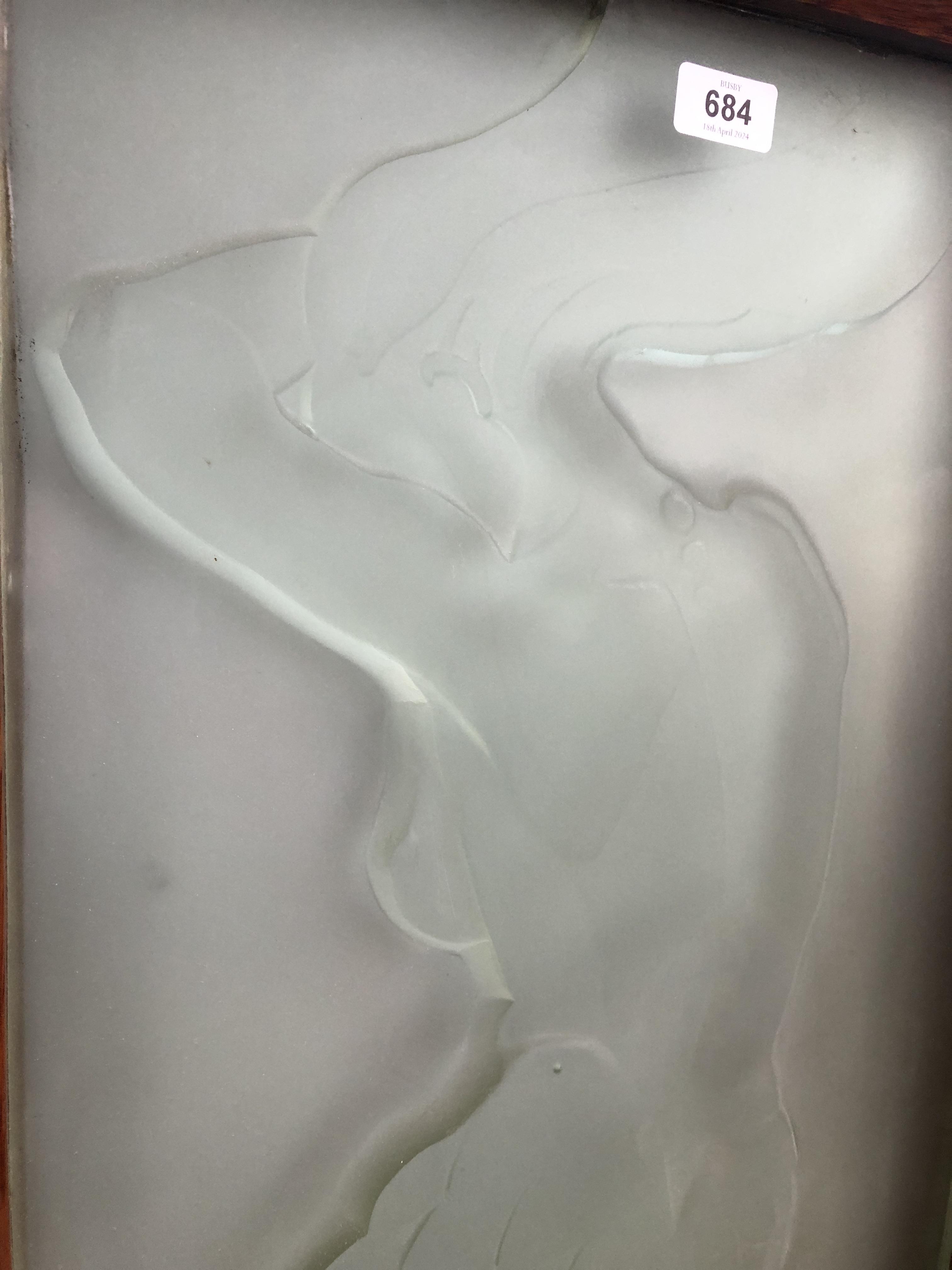 An Art Deco style rectangular frosted glass panel, etched with a mermaid modelled from three quarter - Image 2 of 6