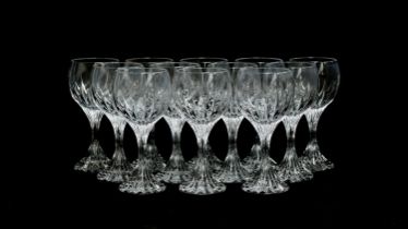 A set of twelve Baccarat Massena pattern small wine glasses, each 14.8cm high, boxed