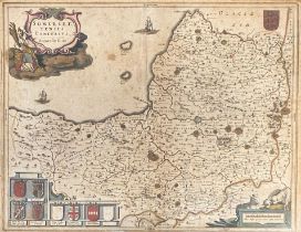 Joan Blaeu (1596-1673), A 17th century hand coloured map of Somerset, 'Somersetshire: Tensis