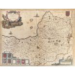 Joan Blaeu (1596-1673), A 17th century hand coloured map of Somerset, 'Somersetshire: Tensis