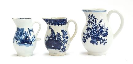 A group of four 18th century porcelain jugs, to include a Lowestoft sparrow beak jug c.1770, '