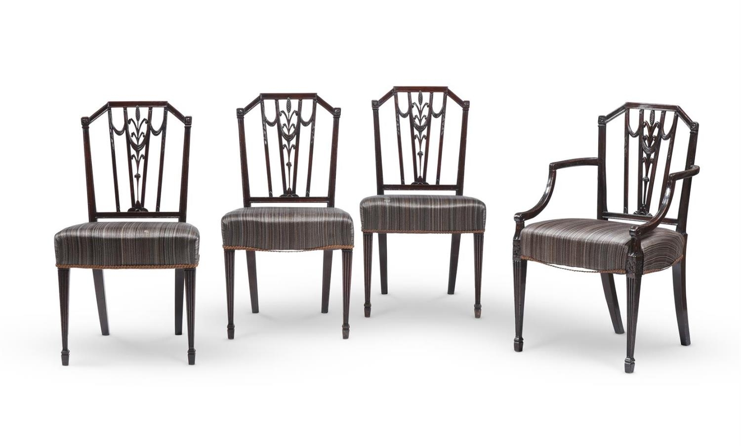 A set of seven Georgian revival dining chairs, late 19th century, to include one armchair, with - Image 2 of 5