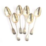 A set of six crested fiddle pattern dessert spoons by William Theobalds & Robert Metcalfe