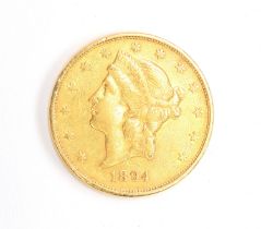 A United States of America gold twenty dollars, 1894, approx. 33.5g