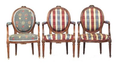 A set of three 19th century French open armchairs in Louis XV style, 61cm wide