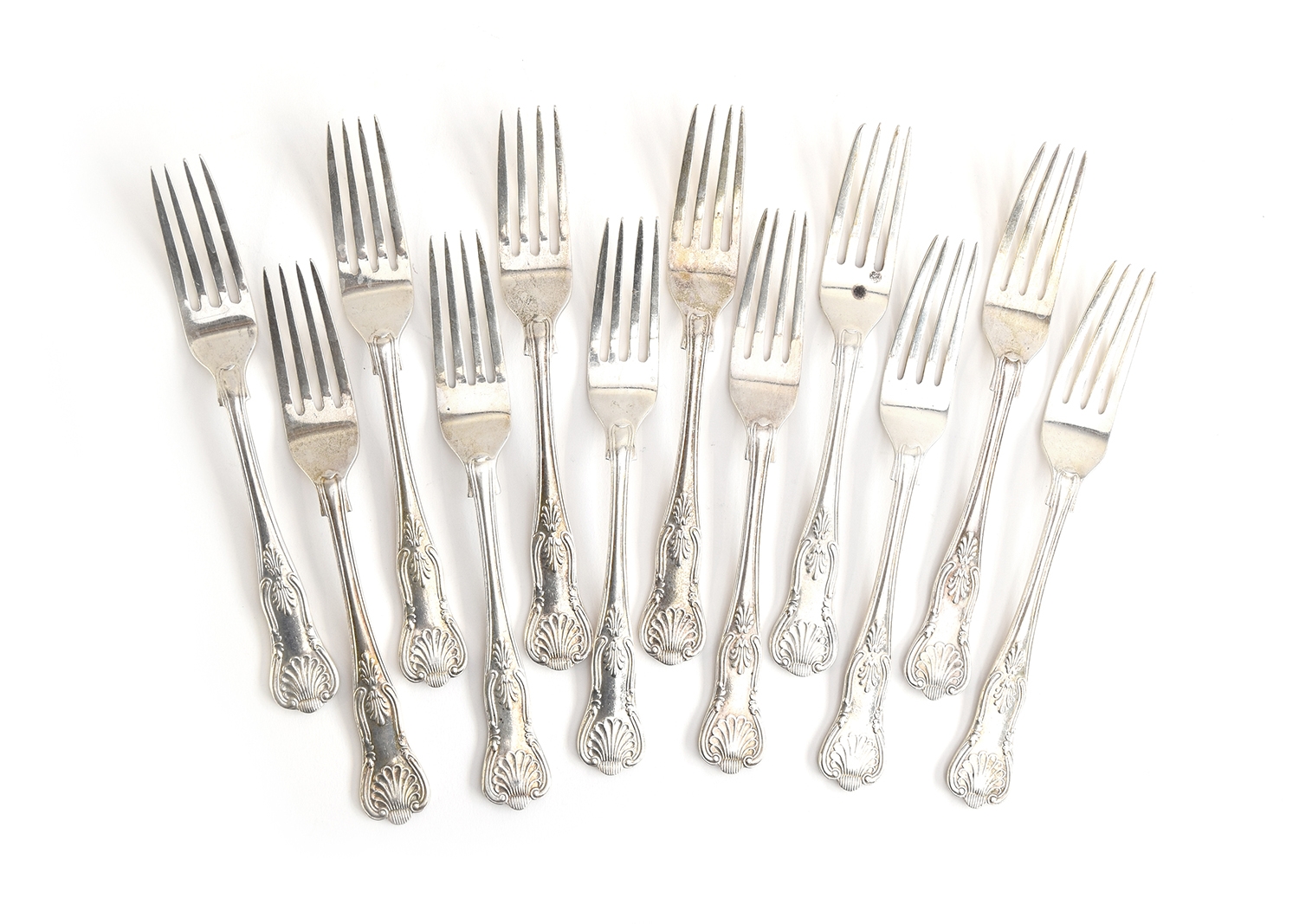 A set of twelve silver King's Pattern dessert forks by Viner's, Sheffield 1959 and 1962, 23.9ozt