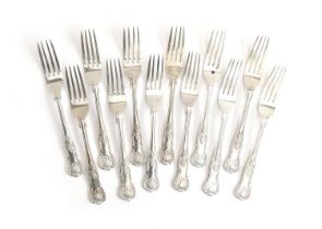 A set of twelve silver King's Pattern dessert forks by Viner's, Sheffield 1959 and 1962, 23.9ozt