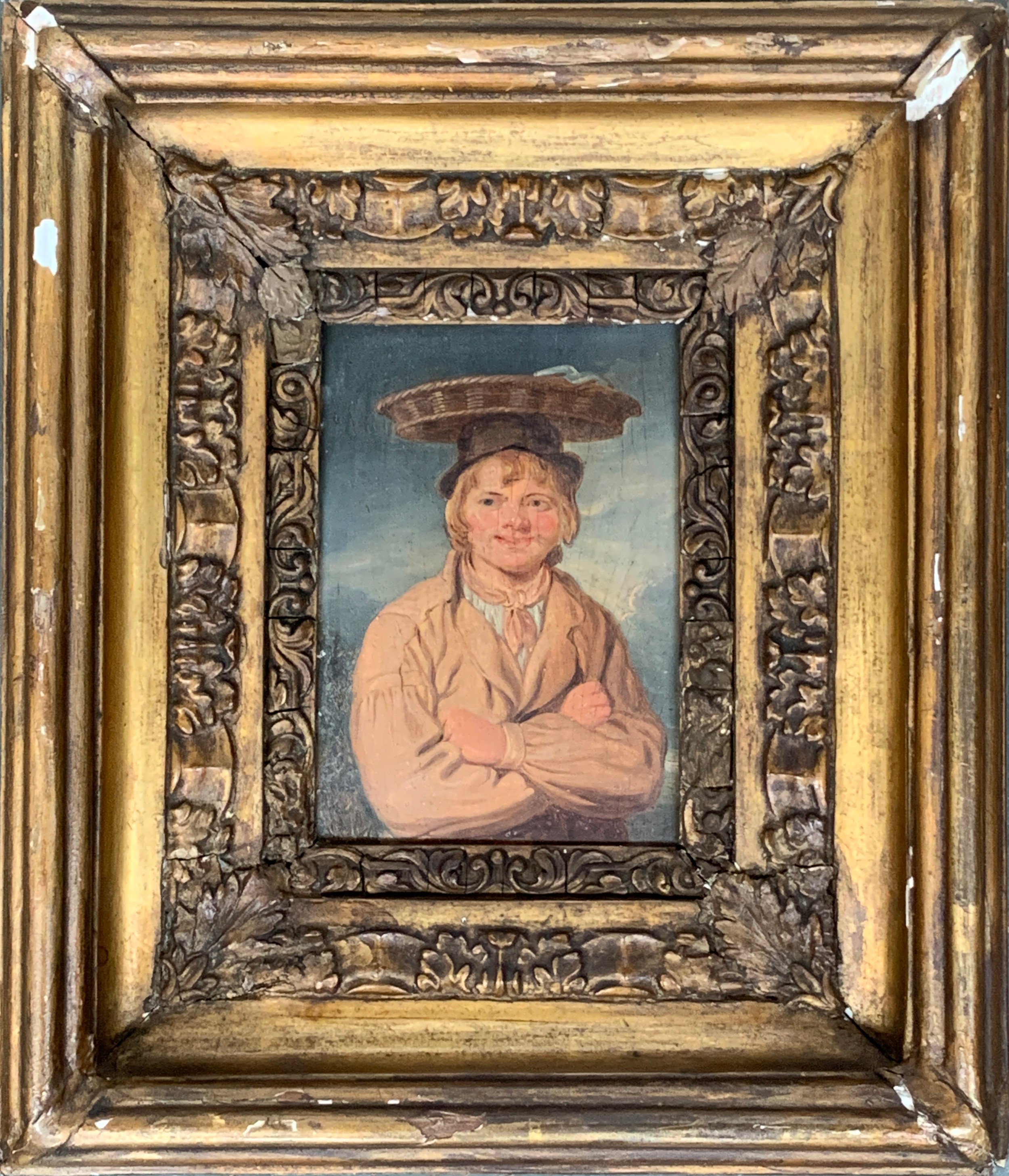 Attributed to Francis Wheatley RA (1747-1801), 'Fisher Boy', portrait of boy with basket, oil on - Image 3 of 5