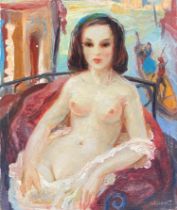 Constantin Bruni (1900-1969), early 20th century portrait of a nude lady, oil on canvas, 45x46cm