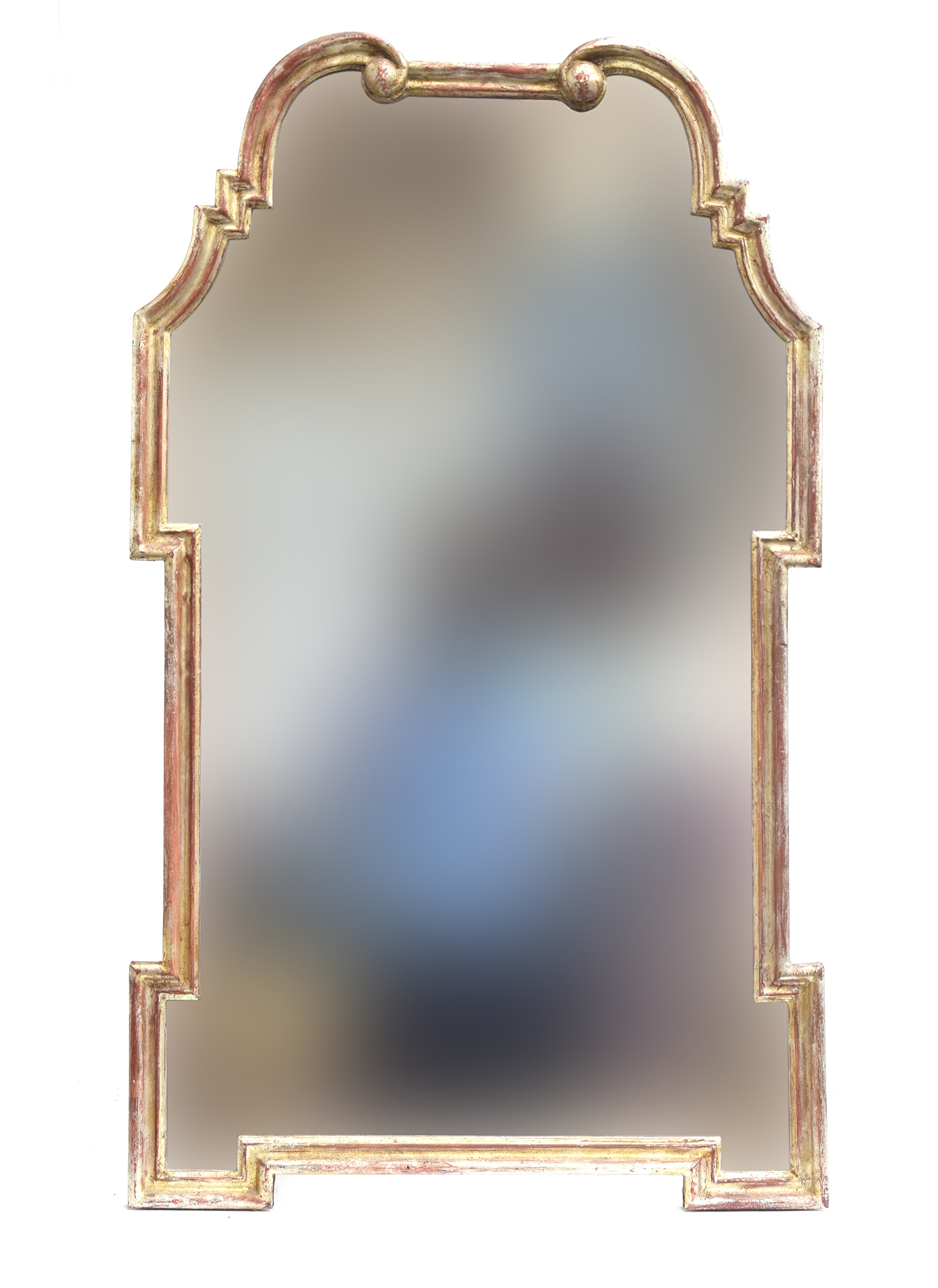 A 20th century Italian LaBarge giltwood mirror, the scrolled cresting over geometric shaped plate,