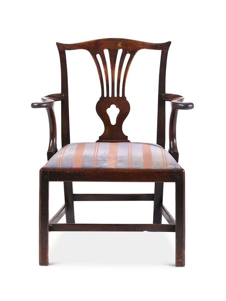 A George III mahogany splatback open armchair, c.1780, 74cm wide, 62cm deep, 96cm high