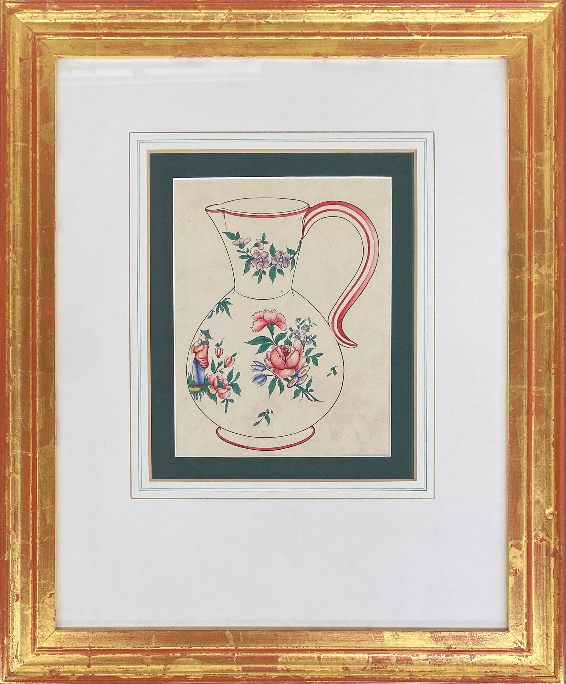 Three early 20th century Chinoiserie watercolours of Chinese porcelain, one signed in pencil - Image 3 of 7