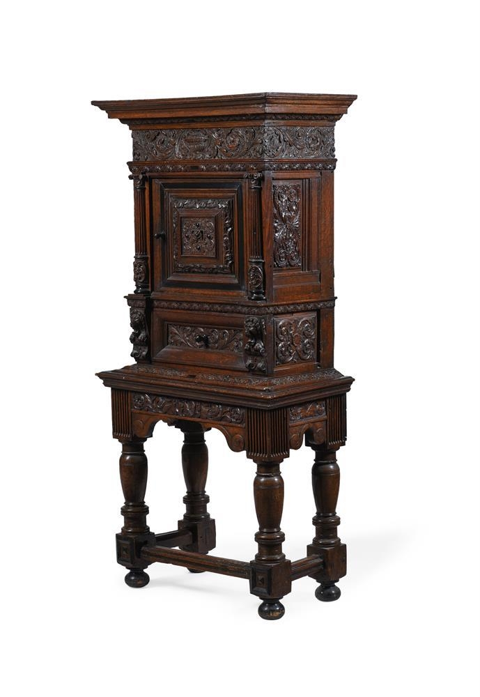 A Dutch oak and ebony cabinet on stand, 17th century and later elements, 84cm wide, 47cm deep, 173cm - Image 2 of 5