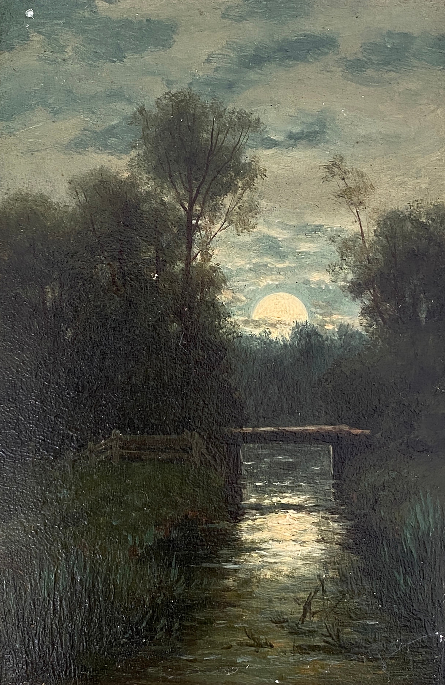 William Frederick Hulk (British, 1852-1922), two small oils on panel, moonlit river and swans by - Image 2 of 3