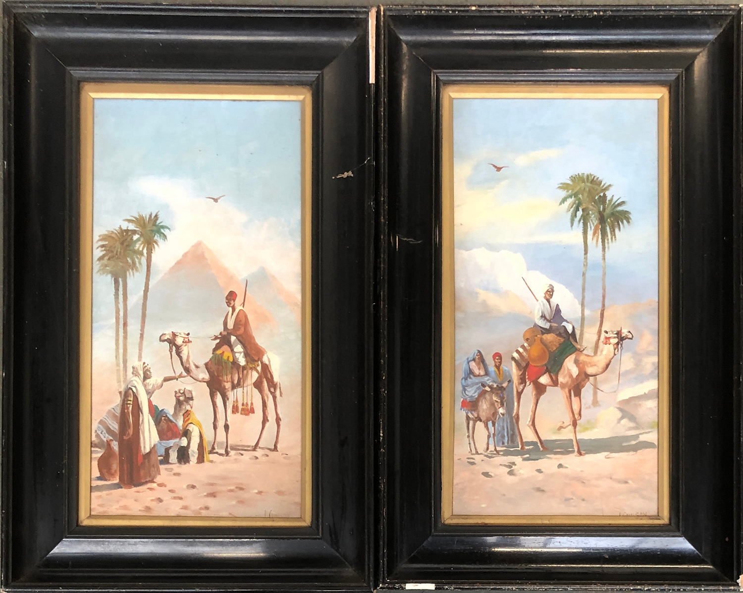 John Coulson (fl.1920-1927), a pair of oils depicting camels and riders, one with the pyramids in - Image 2 of 4