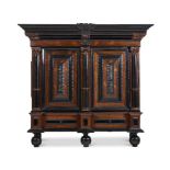 A massive Dutch rosewood and ebonised schrank in 17th century style, 18th century and later, the