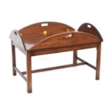 A mahogany butler's tray in George III style, on square section legs and H stretcher, 94cm long by