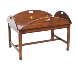 A mahogany butler's tray in George III style, on square section legs and H stretcher, 94cm long by