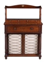 A George IV mahogany chiffonier, the superstructure with lotus turned supports and two drawers,