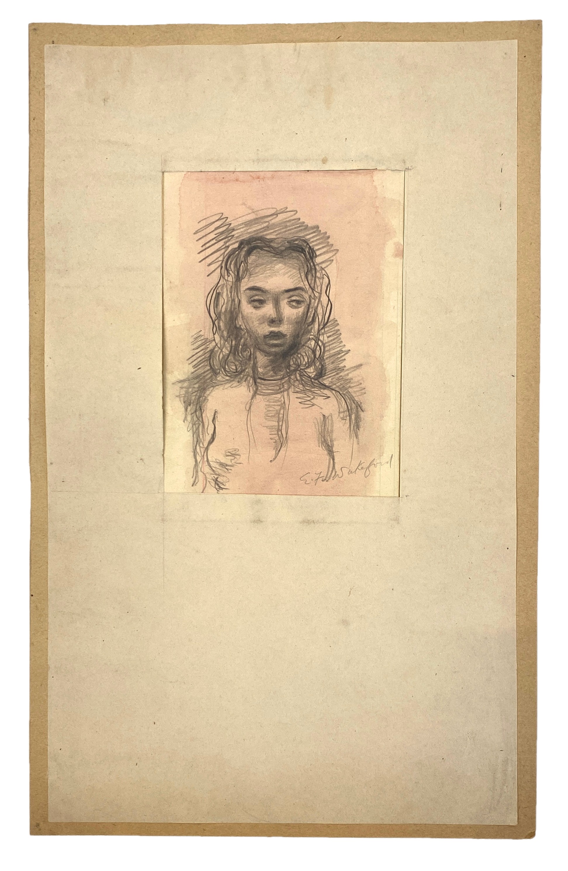 Edward Wakeford (British, 1914-1973), portrait, pencil and colour wash, 13.5x10cm - Image 2 of 2